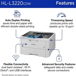 Wireless Printers<Brother HL-L3220CDW Wireless Color Laser Printer, Single-Function, Print