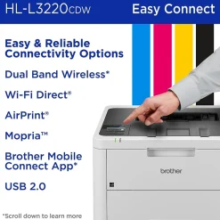 Wireless Printers<Brother HL-L3220CDW Wireless Color Laser Printer, Single-Function, Print