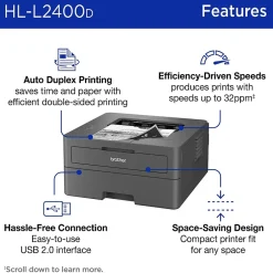 Printers For Home Offices<Brother HL-L2400D Compact Laser Printer, Single-Function, Print (9092806)