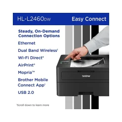 Black & White Printers<Brother HL-L2460DW Compact Wireless Black & White Laser Printer, Single-Function, Print, Refresh Subscription Ready