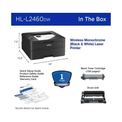 Black & White Printers<Brother HL-L2460DW Compact Wireless Black & White Laser Printer, Single-Function, Print, Refresh Subscription Ready