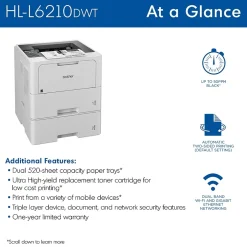 Wireless Printers<Brother HL‐L6210DWT Business Monochrome Laser Printer, Dual Paper Trays, Wireless Networking