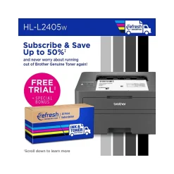Black & White Printers<Brother HL-L2405W Compact Wireless Black & White Laser Printer, Single-Function, Print, Refresh Subscription Ready