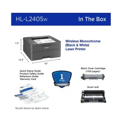 Black & White Printers<Brother HL-L2405W Compact Wireless Black & White Laser Printer, Single-Function, Print, Refresh Subscription Ready