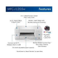 Color Printers<Brother INKvestment Tank MFC-J1205W Refurbished Inkjet Printer, All-In-One, Print, Scan, Copy (RMFCJ1205W)