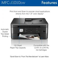 Color Printers<Brother MFC-J1010DW Wireless Color Inkjet Printer, All-In-One, Print, Scan, Copy, Fax (MFCJ1010DW)