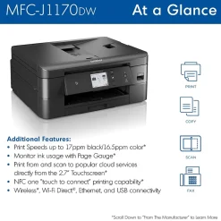 Wireless Printers<Brother MFC-J1170DW Wireless Color Inkjet Printer, All-In-One, Print, Scan, Copy, Fax