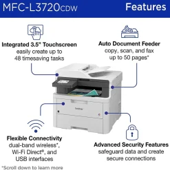 Color Printers<Brother MFC-L3720CDW Wireless Color Laser Printer, All-In-One, Print, Scan, Copy, Fax (MFCL3720CDW)