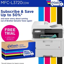 Color Printers<Brother MFC-L3720CDW Wireless Color Laser Printer, All-In-One, Print, Scan, Copy, Fax (MFCL3720CDW)