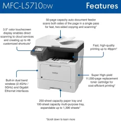 Instant Photo Printers<Brother MFC-L5710DW Business Wireless Monochrome Laser All-in-One Printer, Print, Scan, and Copy