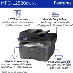 Black & White Printers<Brother MFC-L2820DW XL Wireless Compact Monochrome All-in-One Laser Printer
