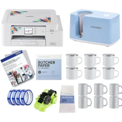 Color Printers<Brother Sublimation Printer and Craft Express Pro Easy Auto Mug Heat Press Bundle, 12 Blank Mugs