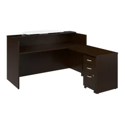 Clearance Arrive 72"W L Shaped Reception Desk with Counter and Mobile File Cabinet, (ARV010MR) L-Desks