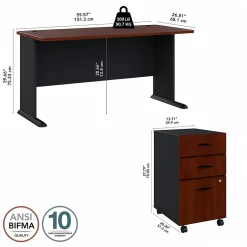 Online Cubix 60W Desk with Mobile File Cabinet, (SRA003HCSU) Computer Desks