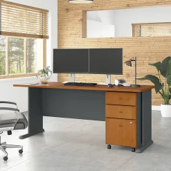 Best Cubix 72W Desk with Mobile File Cabinet, Natural Cherry/Slate (SRA013NCSU) Computer Desks