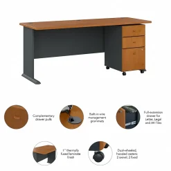Best Cubix 72W Desk with Mobile File Cabinet, Natural Cherry/Slate (SRA013NCSU) Computer Desks