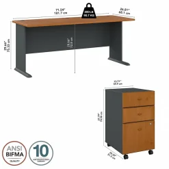 Best Cubix 72W Desk with Mobile File Cabinet, Natural Cherry/Slate (SRA013NCSU) Computer Desks