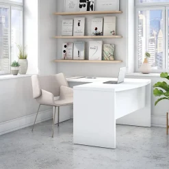 Discount Echo 60"W L Shaped Bow Front Desk, Pure White (ECH025PW) L-Desks