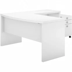 Best Echo 60"W L Shaped Bow Front Desk with Mobile File Cabinet, Pure White (ECH007PW) Computer Desks