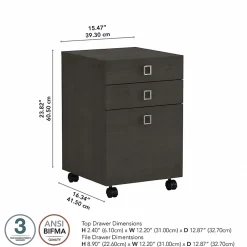 Hot Echo 3 Drawer Mobile File Cabinet, Charcoal Maple (KI60301-03) File Cabinets