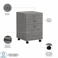 New Echo 3 Drawer Mobile File Cabinet, Modern Gray (KI60401-03) File Cabinets