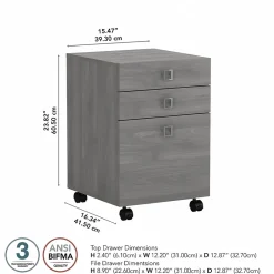 New Echo 3 Drawer Mobile File Cabinet, Modern Gray (KI60401-03) File Cabinets