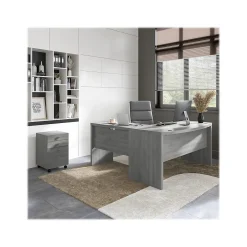Discount Echo 60"W L Shaped Bow Front Desk with Mobile File Cabinet, Modern Gray (ECH007MG) L-Desks