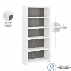 Echo 5 Shelf Bookcase, Pure White/Modern Gray (KI60504-03) Bookcases