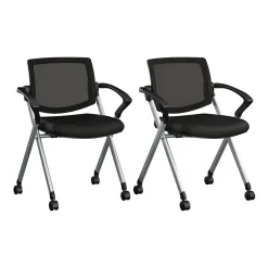 Sale Envision Mesh Folding Chairs with Arms, Black, 2/Set (CH4001BLF-03) Folding & Stacking