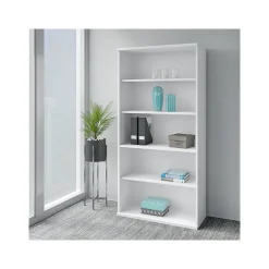 Hot Easy Office 72.79" 5-Shelf Bookcase with Adjustable Shelves, White Laminated Wood (EO105WH) Bookcases
