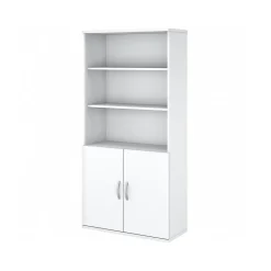 Discount Easy Office 72.79" 5-Shelf Bookcase with Doors, White Laminated Wood (EO106WH) Bookcases