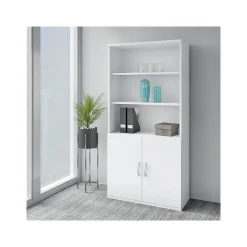 Discount Easy Office 72.79" 5-Shelf Bookcase with Doors, White Laminated Wood (EO106WH) Bookcases