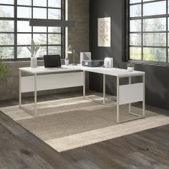 Hot Hybrid 60"W L Shaped Table Desk with Metal Legs, (HYB027WH) L-Desks
