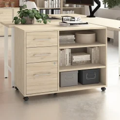 Clearance Hustle Office Storage Cabinet with Wheels, Natural Elm (HUF140NE) File Cabinets