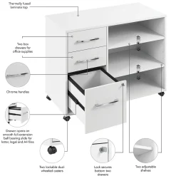 Discount Hustle Office Storage Cabinet with Wheels, White (HUF140WH) File Cabinets