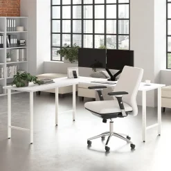 Best Hustle 72"W L Shaped Computer Desk with Metal Legs, White (HUS002WH) L-Desks