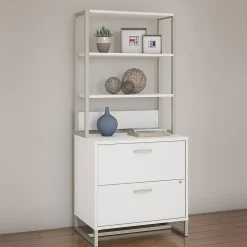 Hot Method 2 Drawer Lateral File Cabinet with Hutch, White (MTH012WHSU) File Cabinets