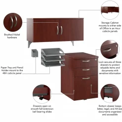 Hot Office in an Hour Cubicle Storage with Cabinet, Paper Tray, & Pencil Holder, Hansen Cherry (WC36490-03K) Storage Cabinets