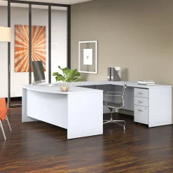 Best Studio C 72"W U Shaped Desk with Mobile File Cabinet, (STC004WH) Office Desks