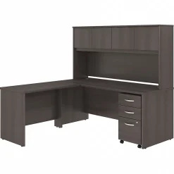 Best Studio C 72"W L Shaped Desk with Hutch, Mobile File Cabinet and Return, (STC006SG) L-Desks