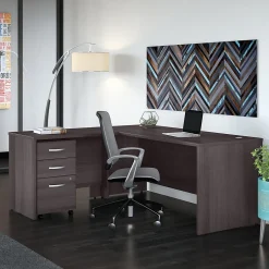 Studio C 72"W L Shaped Desk with Mobile File Cabinet and Return, (STC007SG) L-Desks