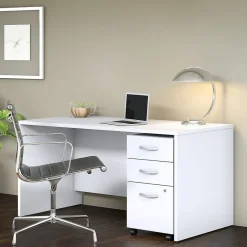Clearance Studio C 60"W Office Desk with Mobile File Cabinet, (STC014WH) Computer Desks