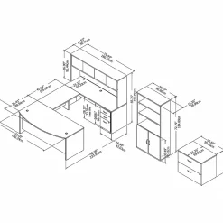 New Studio C 72W x 36D U Shaped Desk with Hutch, Bookcase and File Cabinets, (STC001WHSU) Computer Desks