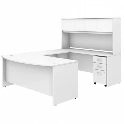 Discount Studio C 72"W U Shaped Desk with Hutch and Mobile File Cabinet, (STC003WH) Computer Desks