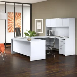 Discount Studio C 72"W U Shaped Desk with Hutch and Mobile File Cabinet, (STC003WH) Computer Desks