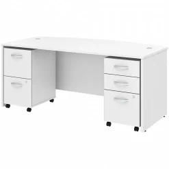 New Studio C 72"W Bow Front Desk with Mobile File Cabinets, (STC012WH) Computer Desks