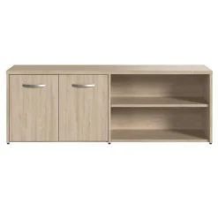 Discount Bush Business Furniture Studio C Low Storage Cabinet with Doors and Shelves, Natural Elm (SCS160NE) Storage Cabinets
