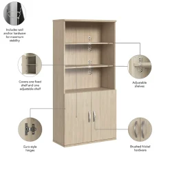 Best Bush Business Furniture Studio C Tall 5 Shelf Bookcase with Doors, Natural Elm (STC015NE) Bookcases