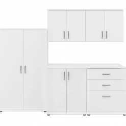 Discount Universal 62" 5-Piece Modular Storage Set with 11 Shelves, White (UNS003WH) Storage Cabinets
