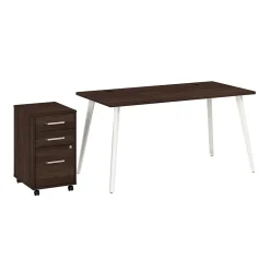 Best Vista 60"W Desk with 3 Drawer Mobile File Cabinet, Black Walnut (VST002BWSU) Office Desks